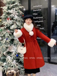 羽绒羊毛呢红色订婚结婚敬酒服新娘回门小香风小洋装圣诞过年大衣