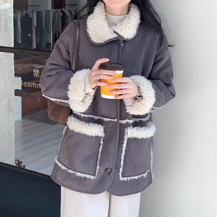 韩系翻领泰迪卷毛皮毛一体外套女2024冬季新款麂皮绒时尚气质大衣