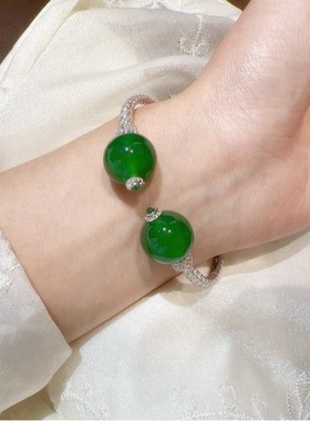 欧美外贸出口925银镀金天然玉髓满钻麻花手镯00654