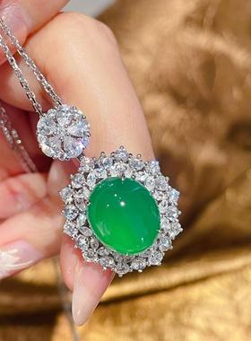 925银电镀18K金 国风新中式 天然绿玉髓蛋面璀璨闪钻 圆形 女项链