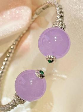 925银镀金 满钻麻花 紫玉髓 日常百搭气质手镯