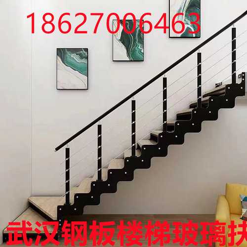 武汉厂家直销定制双梁钢木楼梯碟片双梁工程楼梯玻璃护栏玻璃护栏