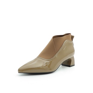 尖头粗跟气质弹力深口通勤女单鞋 艾依必2025春季 新款