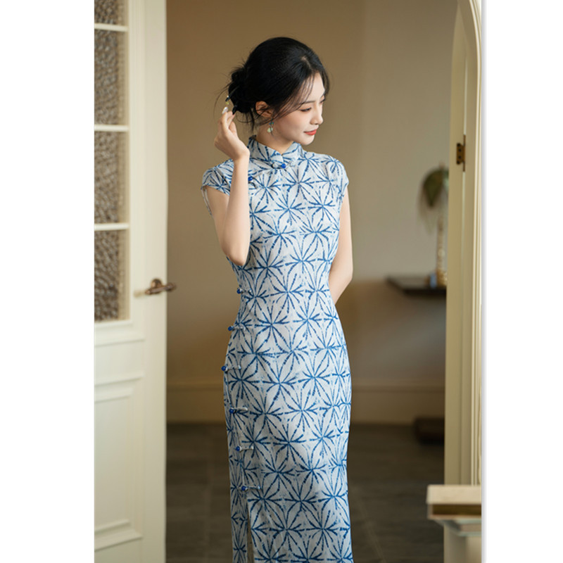 改良新中式长款天丝麻全开襟古法旗袍2025夏季新款日常可穿