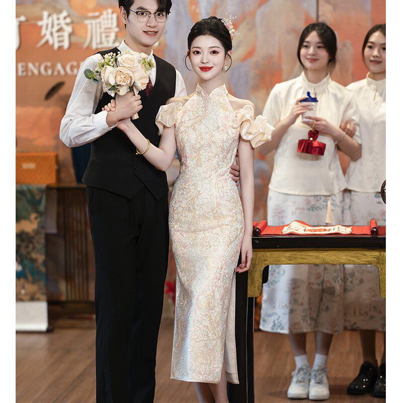 平时服新娘2025新款小个子中式旗袍订婚礼服裙气质感结婚便服