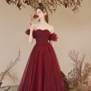 新娘红色敬酒礼服2025春季款结婚主持气质回门公主长裙泡泡