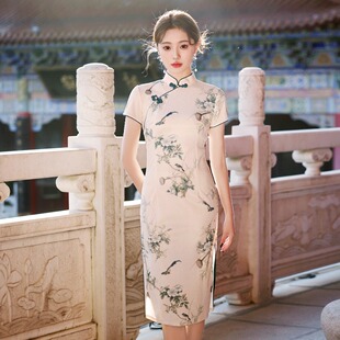 素雅印花旗袍2024春夏复古民国风优雅气质年轻款连衣裙茶服
