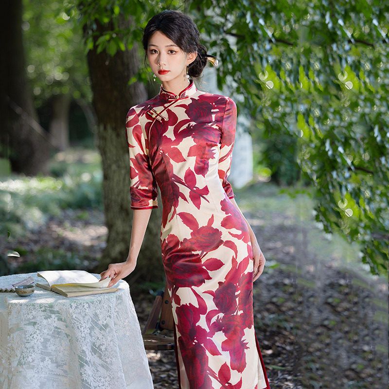 春秋装双层老上海长款改良旗袍2025新款年轻款女复古长袖走秀