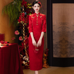 新中式改良旗袍年轻2025春季红色晚礼服订婚宴回门日常可穿