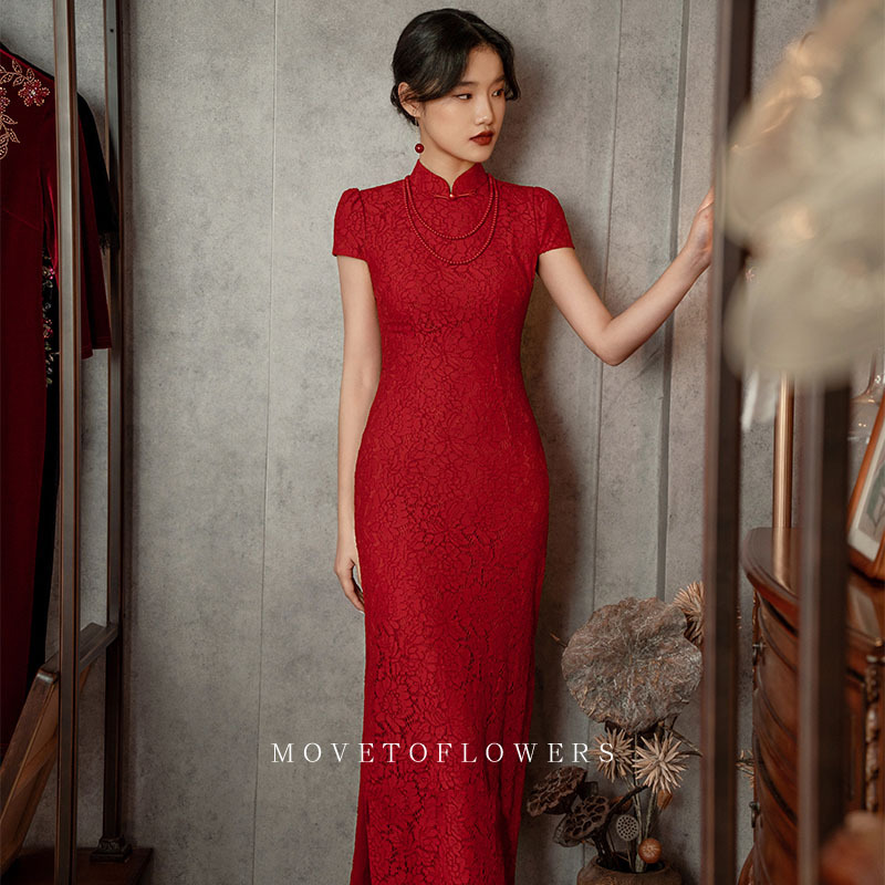 敬酒服旗袍2025年新款春季年轻款新娘红色订婚主持人气质礼服