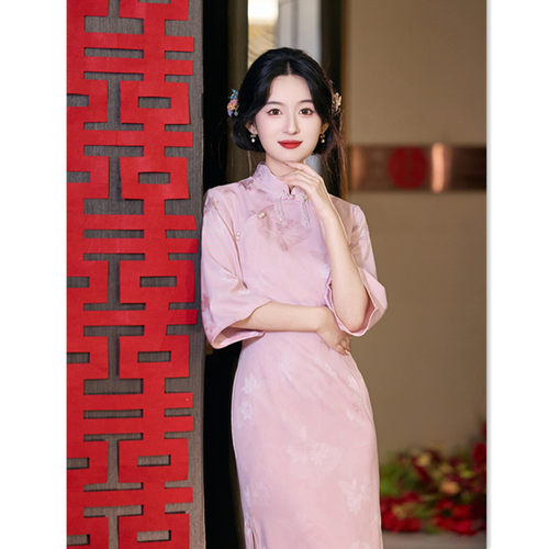 苏杭旗袍改良新中式长款倒大袖旗袍2025秋冬新款日常可穿订婚