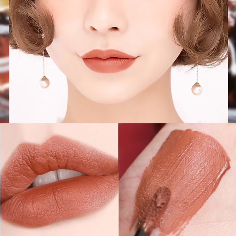 matte lip gloss丝绒雾面哑光唇釉梅子胡萝卜色 奶茶南瓜棕红平替