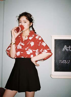 爱爱丸 黑色百褶裙小个子显高显瘦学生清新高腰a字ins半身短裙