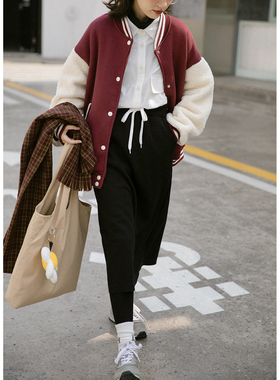 爱爱丸 抽绳松紧腰后开叉针织半身裙长款黑色加厚直筒减龄春秋