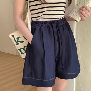女夏薄款 大码 胖mm200斤系带松紧腰宽松休闲阔腿热裤