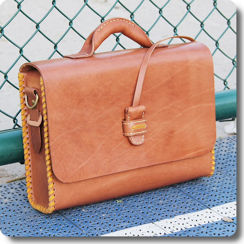 皮绳缝制超厚头层硬牛皮单肩斜挎手提包个性时尚复古定型包