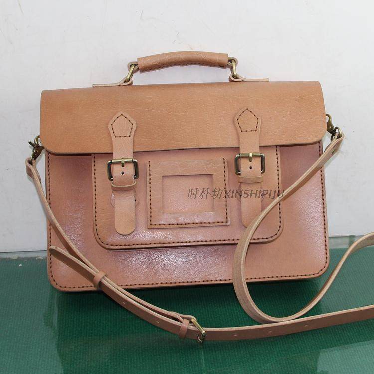 新款头层牛皮包单肩斜跨手提复古风格硬皮定型包商务休闲包邮