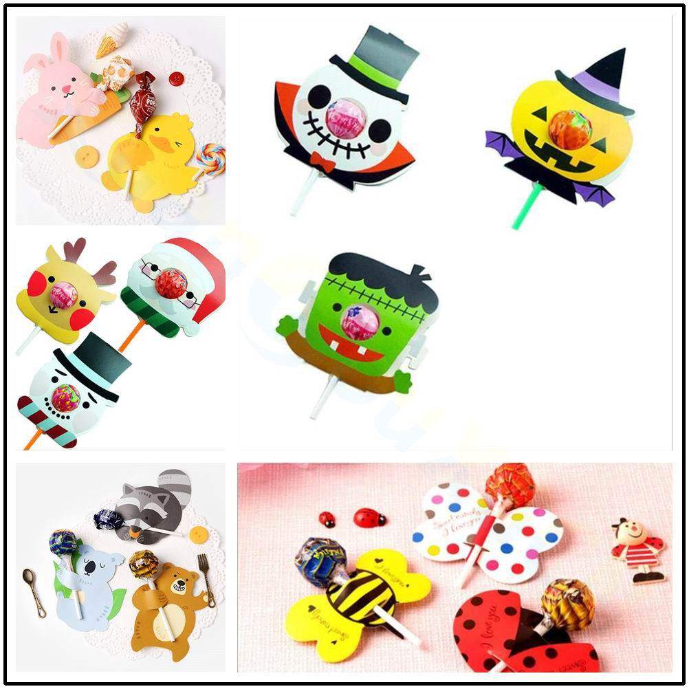 万圣节棒棒糖卡纸50南瓜鬼糖果装饰牌卡通留言卡派对圣诞节装饰