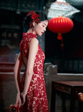 新中式高级感新款礼服裙红色轻奢蕾丝新娘结婚订婚迎宾敬酒服回门