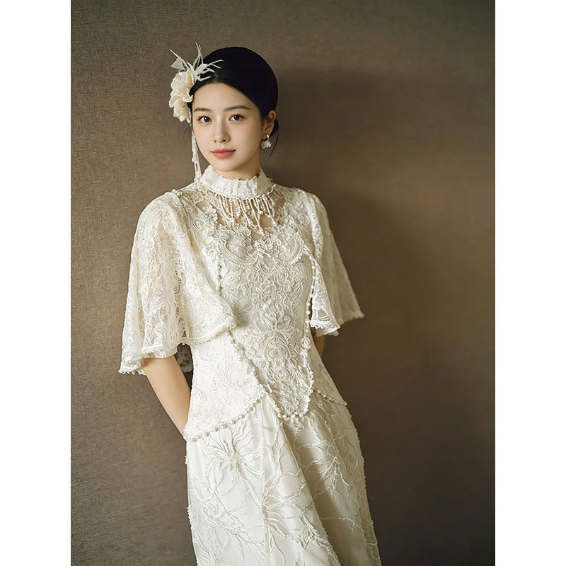 新娘蕾丝高级感轻婚纱迎宾订婚领证轻奢连衣裙新中式回门敬酒礼服