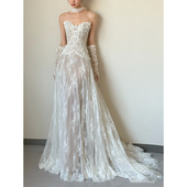 轻婚纱蕾丝抹胸法式 高级感森系婚礼新娘结婚订婚礼服裙迎宾出门纱