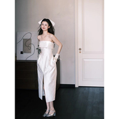 法式 轻婚纱抹胸小白裙小个子气质新娘领证订婚宴会缎面成人礼礼服