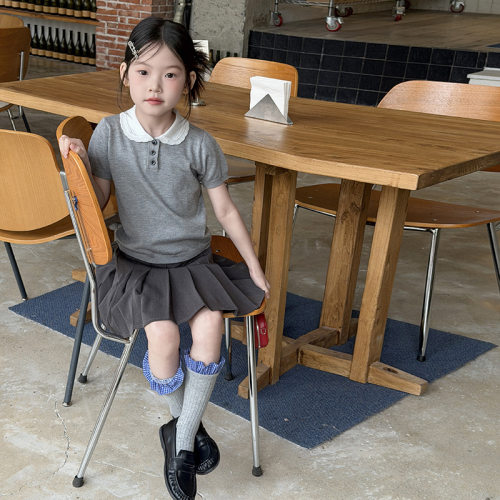 儿童简约学院风校园撞色气质T恤女童时髦韩版短袖上衣