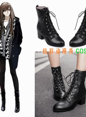 ◆全职高手苏沐橙cosplay鞋子◆COS万用系带短靴◆粗跟大码靴子