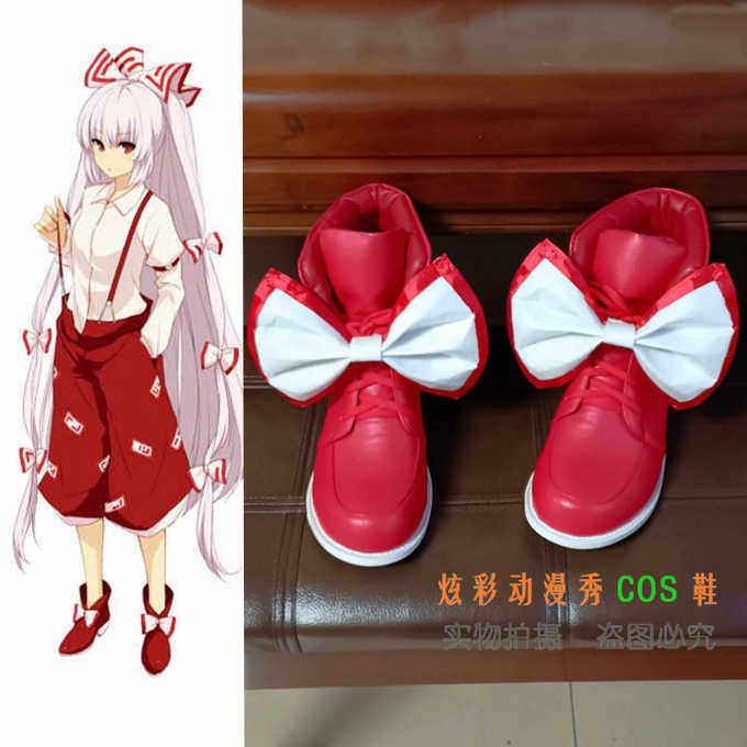 ◆东方project 藤原妹红鞋子 COSPLAY鞋◆大蝴蝶结红色鞋子短靴子