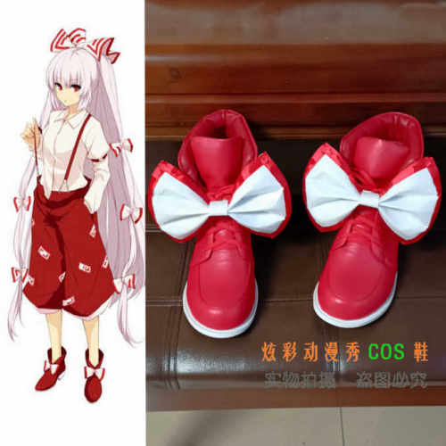 ◆东方project 藤原妹红鞋子 COSPLAY鞋◆大蝴蝶结红色鞋子短靴子