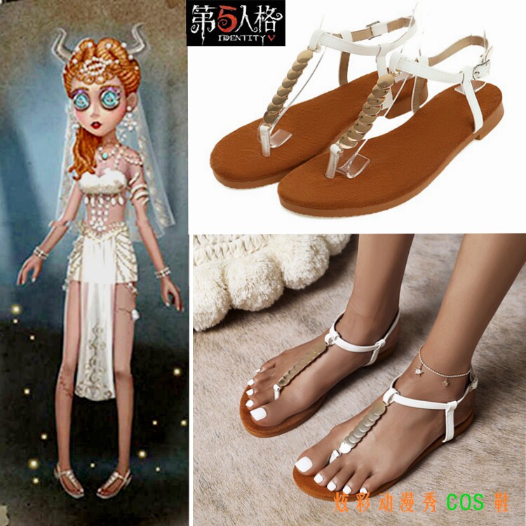 第五人格cos鞋 祭司撒玛拉cosplay鞋子 可日常金色白色夹趾凉鞋
