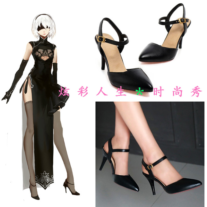◆尼尔机械纪元Nier Automata 2B姐 旗袍装cosplay鞋 大码高跟鞋