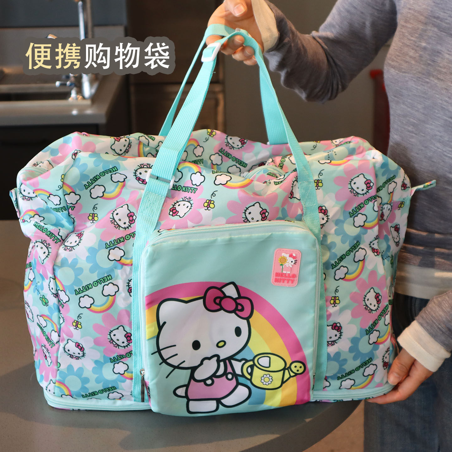 可爱猫咪大袋子结实耐用旅行包便携可折叠收纳袋大容量超市购物袋