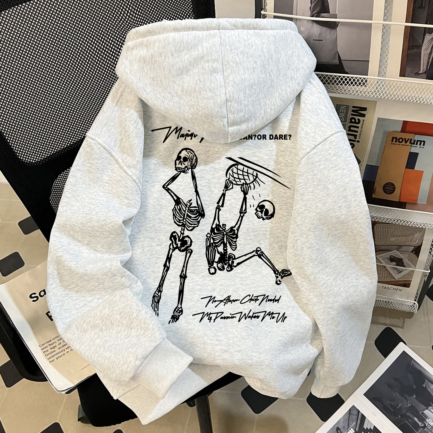mardi美式复古高街骷髅连帽卫衣男女秋加绒oversize宽松纯棉重磅