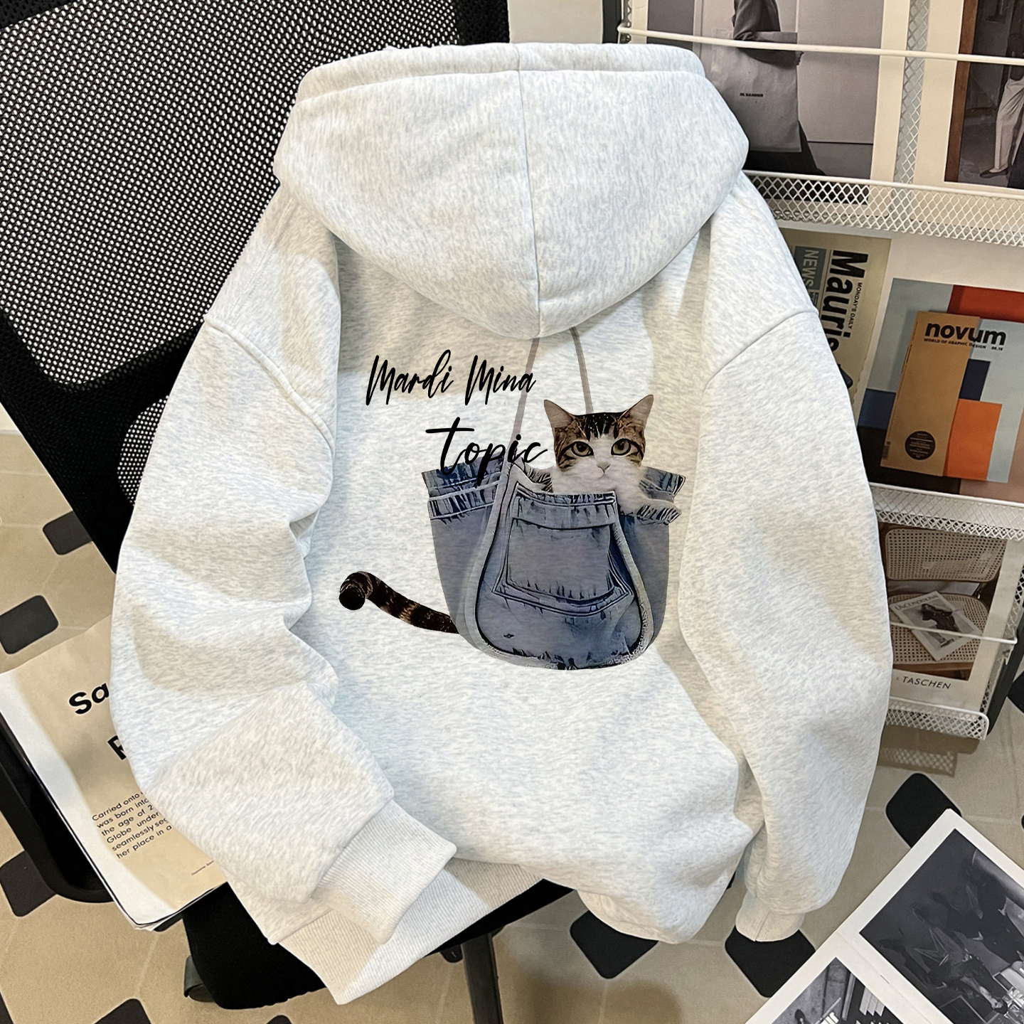 mardi独特超好看趣味猫咪卫衣男女秋冬加绒加厚休闲百搭洋气连帽