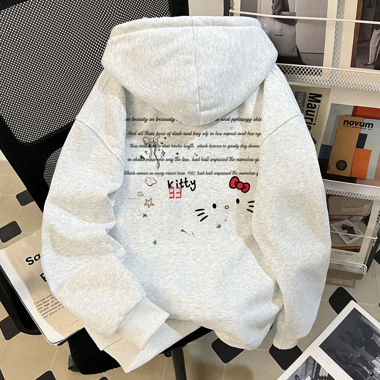 mardi秋冬加绒Kitty猫连帽卫衣男女款初中生甜美可爱减龄重磅纯棉