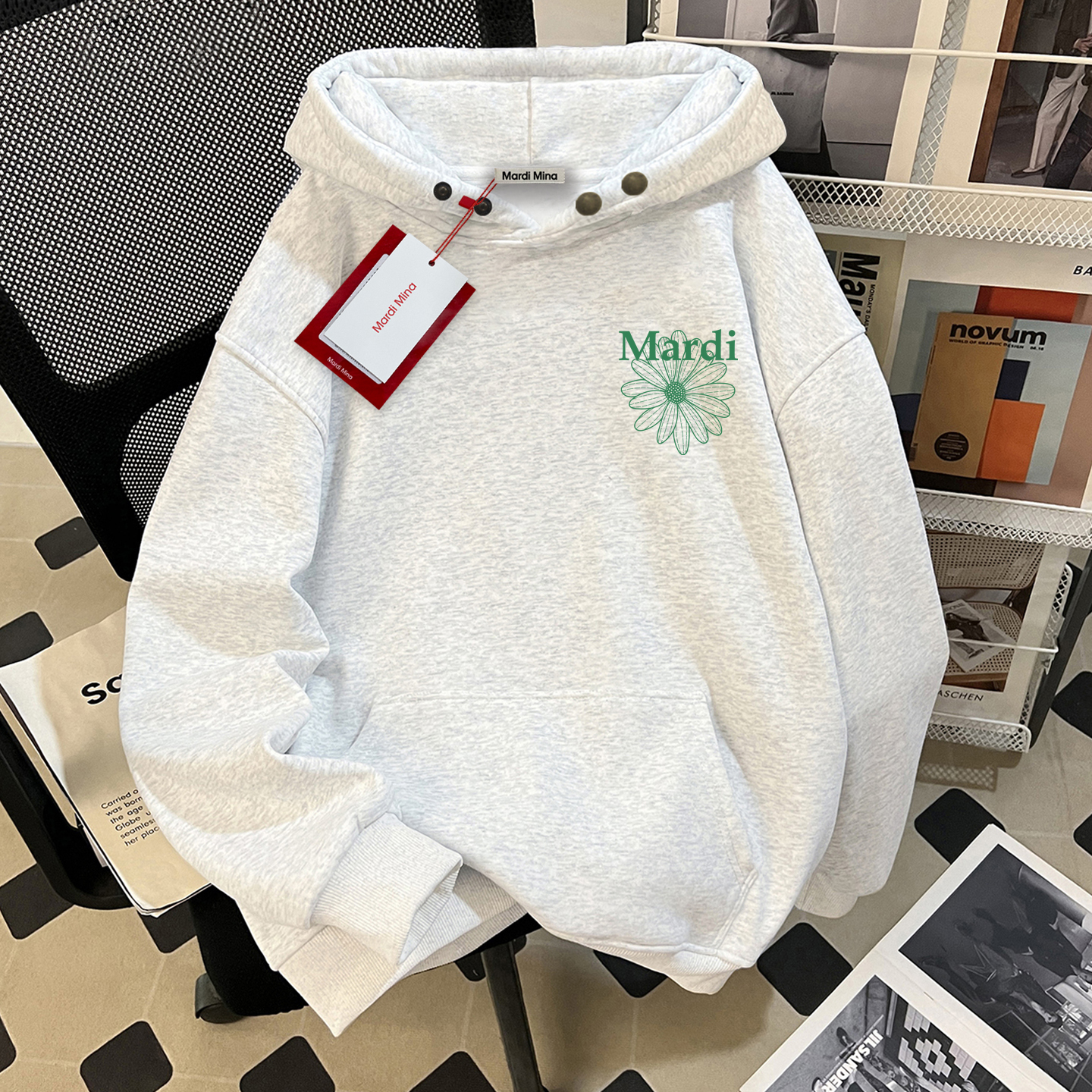 mardi小雏菊连帽卫衣男女新款2025爆款时尚洋气重磅纯棉加绒加厚