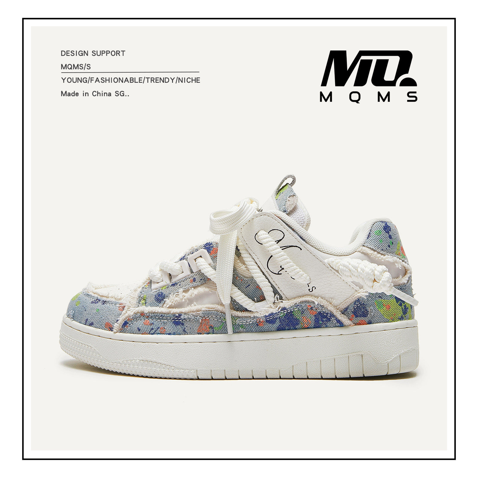 MQMS破坏风牛仔涂鸦女潮鞋