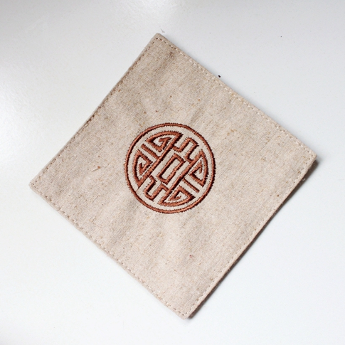 方形手工麻布刺绣杯垫 干泡法杯垫紫砂壶垫 茶具茶道配件