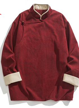 无梦记中国风春装民族纯色藏袍夹克外套厚新中式唐装长袖衬衣汉服