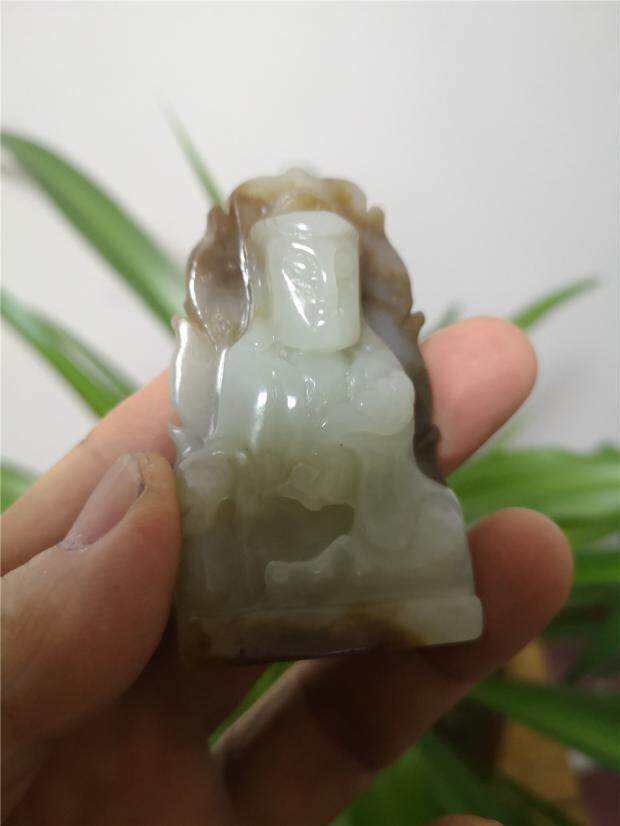 和田玉俄料观音青白玉原石雕刻玉牌玉佩挂件