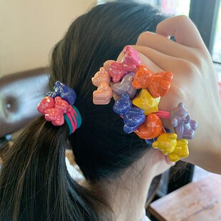 MINIBABY儿童发饰 韩国新款撞色双头小熊发绳女童五星不伤发绕圈