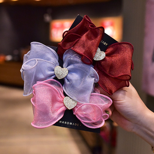 MINIBABY儿童发饰 韩国新款闪粉纱多层手工蝴蝶结边夹 公主发夹