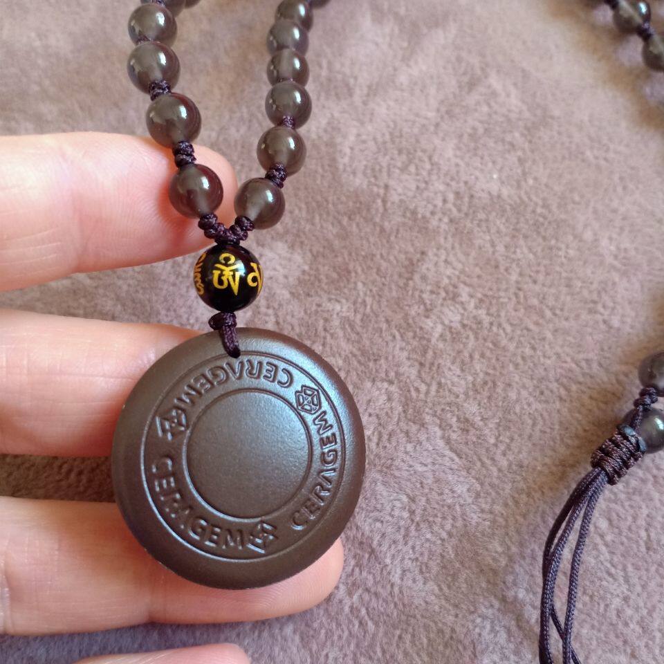 正品喜来健实体店生态能量石吊坠配天然冰彩黑曜石手工编织项链