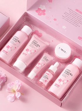 跨境LAIKOU樱花护肤套装6件套 洁面爽肤水乳液精华液眼霜精华霜
