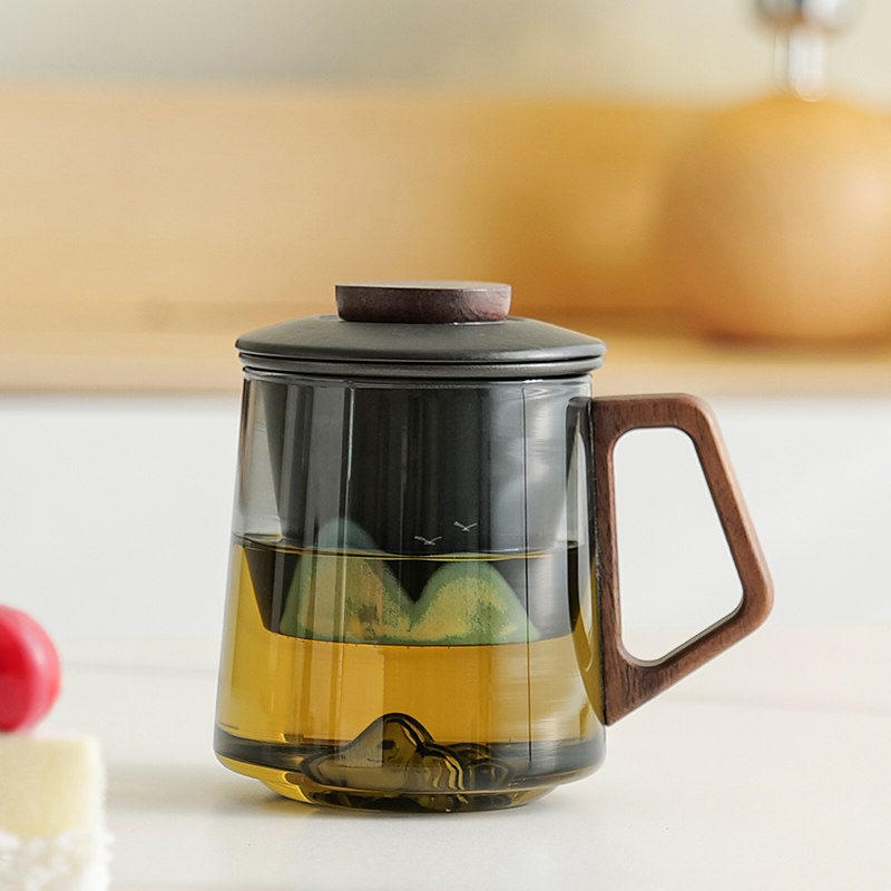 远山玻璃泡茶杯带盖过滤茶水分离喝茶杯子办公室水杯礼品