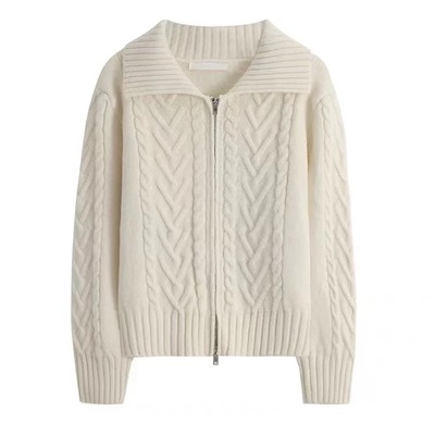 【小四粉丝专享】2025年翻领拉链纯色麻花针织开衫780