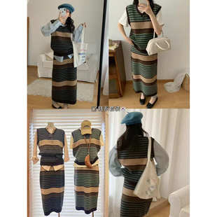 针织半身裙套装 复古宽松条纹马甲 2025年韩版 843 小四粉丝专享