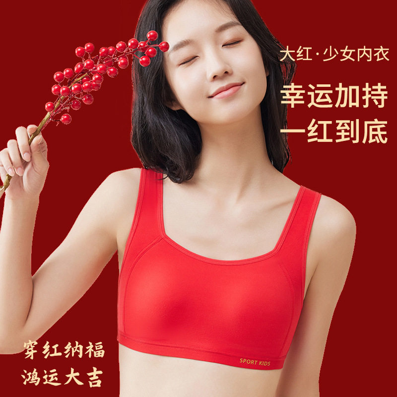 女童本命年内衣大红色三阶段中生抹胸新年红蛇年女背心少女文胸