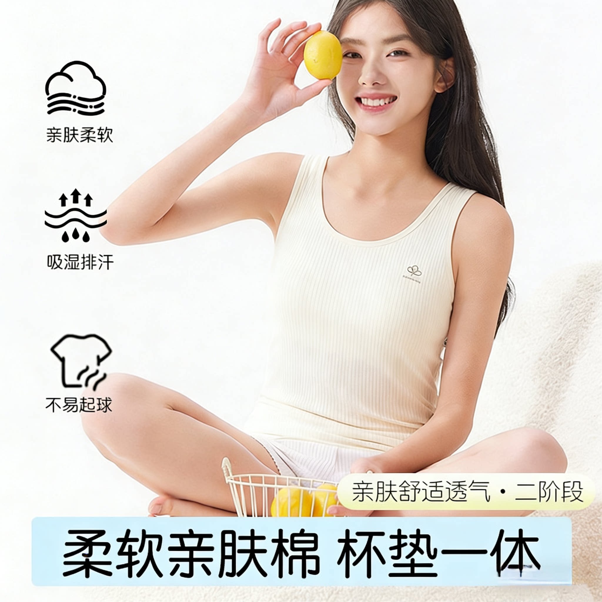 二阶段带胸垫内穿长款儿童内衣发育初期少女小背心女童小学生初中